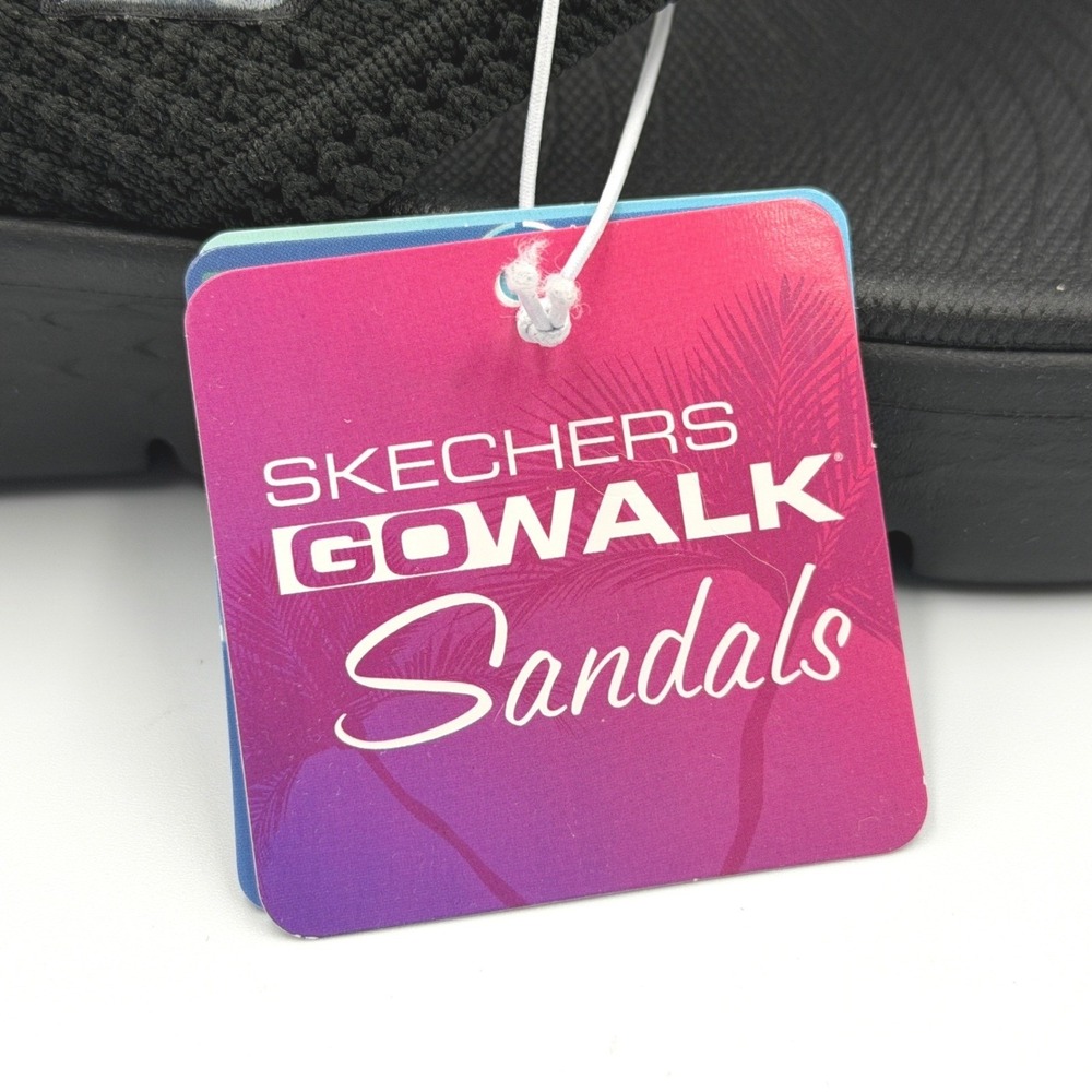 Skechers GoWalk Sandals Women 6 Black 41459/BBK Machine Washable Flip Flops NEW - Picture 9 of 16